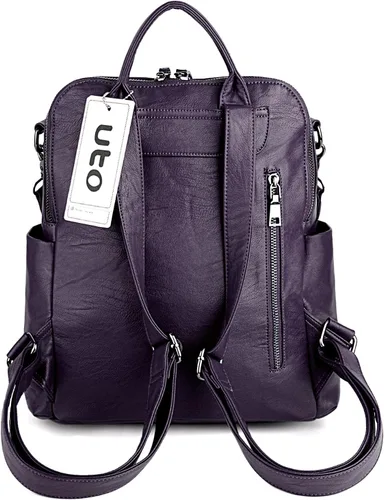 Vista 8 de UTO Bolso de la mochila de las mujeres 3 maneras PU cuero lavado señoras mochila hombro bolso nuevo azul