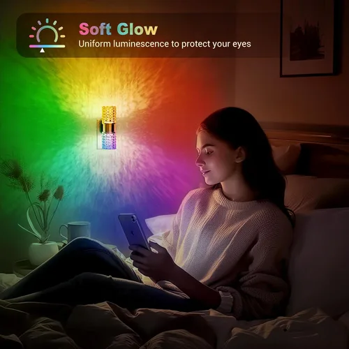 Vista 5 de JandCase luces nocturnas enchufables a la pared, juego de 2 luces nocturnas que cambian de color para niños, luz nocturna LED RGB+3000K con sensor