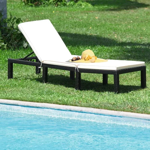 Vista 7 de HAPPYGRILL Silla de salón de ratán para patio, silla reclinable ajustable de mimbre con respaldo y cojín