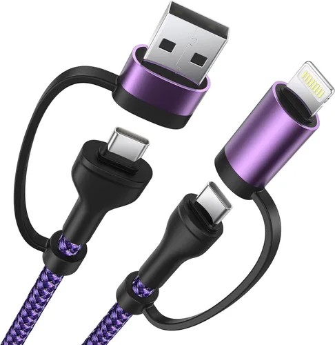 Vista 12 de Cable de carga 4 en 1, adaptador USB C Lightning USB C a USB C 60W PD [carga rápida y sincronización de datos] Cargador múltiple 4 en 1 para iPhone