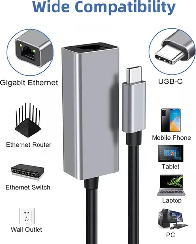 Vista 3 de Adaptador USB C a Gigabit Ethernet, adaptador de red LAN RJ45 Plug and Play de 1 Gbps, carcasa de aluminio, compatible con Thunderbolt 3/4