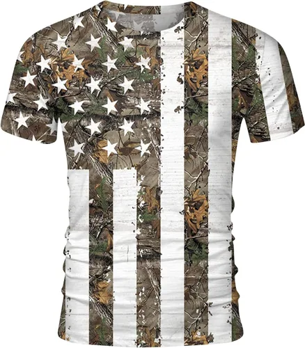 Vista 2 de Stoota - Camiseta con estampado de bandera del Día de la Independencia para hombre, casual, cuello redondo, suave, ligera, floral, camiseta