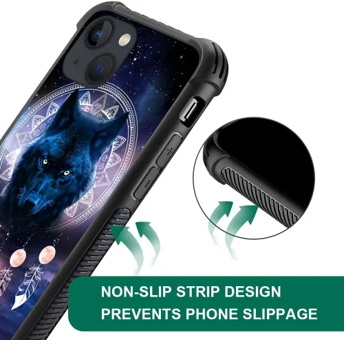 Vista 5 de CARLOCA Funda compatible con iPhone 14, funda Wolf Nebula Moon para iPhone 14, ultra protección, a prueba de golpes, de silicona suave, TPU Lobo