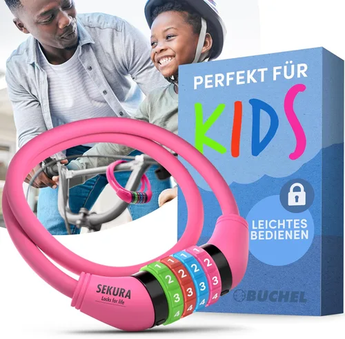 Vista 9 de Büchel Cable de bloqueo de bicicleta para niños, colorido y sin llave, asegura la bicicleta de tu hijo, accesorio de bicicleta fácil de usar