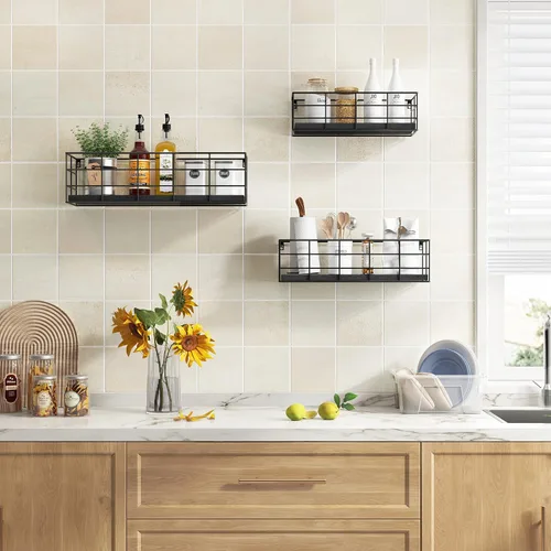 Vista 6 de Fixwal - Juego de 4 estantes flotantes - Estantes colgantes montados en la pared para sala de estar, cocina, dormitorio y baño - Almacenamiento Negro