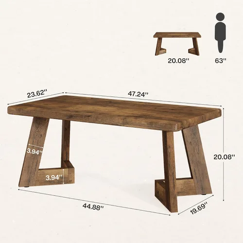 Vista 2 de Tribesigns Mesa auxiliar, mesa central de granja con patas en forma de V, mesas rectangulares de sala de estar de 47.2 x 23.6 pulgadas, fácil