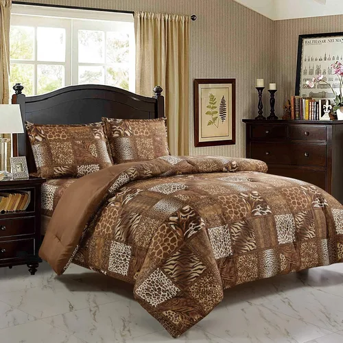 Vista 9 de WPM - Edredón de 2 piezas con estampado de animales y funda de almohada, ropa de cama tamaño individual, diseño de leopardo, cebra, jirafa, selva
