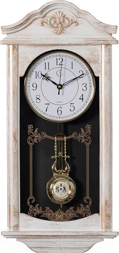 Vista 10 de Clockswise - Reloj de pared grande vintage de abuelo con péndulo de plástico con aspecto de madera para sala de estar, cocina o comedor