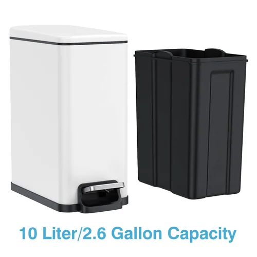 Vista 6 de BETHEBEST Bote de basura pequeño con tapa de cierre suave, bote de basura compacto de 2.6 galones con cubo extraíble para baño, oficina, dormitorio