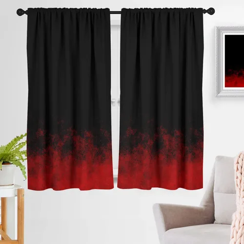 Vista 10 de zokyer Cortinas de cocina rojas y negras abstractas para niños, hombres, gótico, anime, modernas, geniales, pequeñas, cortas, 27.5" An x 39" L