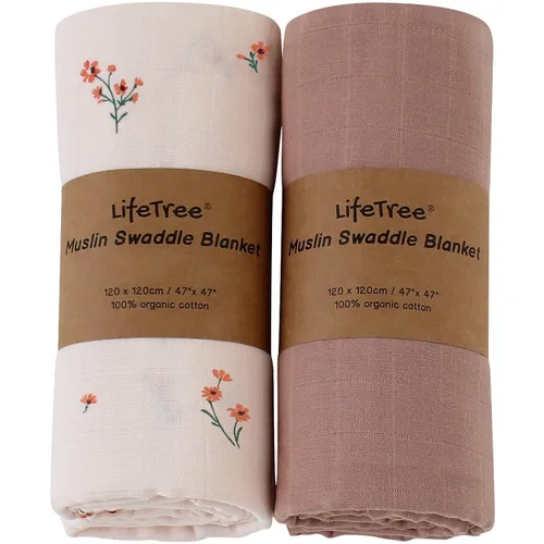 Vista 8 de LifeTree Mantas envolventes de muselina orgánica unisex para recién nacidos, de algodón orgánico, grande de 47 x 47 pulgadas, pan y marrón