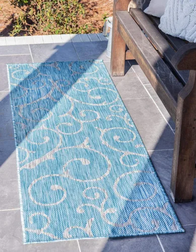 Vista 39 de Unique Loom Outdoor Botanical Collection - Alfombra rizada, 4 pies 1 pulgada x 6 pies 1 pulgada, rectangular, azul/marfil