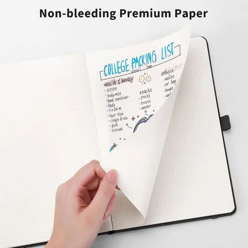Vista 5 de RETTACY Cuaderno Diario con Puntos, 256 Páginas, Tamaño A5 Mediano (14.5 × 21 cm), Tapa Dura de Cuero, Papel Grueso de 120 g/m², para Diario de Negro