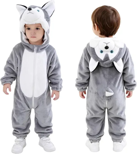 Vista 20 de TONWHAR - Disfraz unisex de animal para bebé y niño pequeño, con capucha, mameluco para invierno, conjunto de disfraz Azul (blue koala)