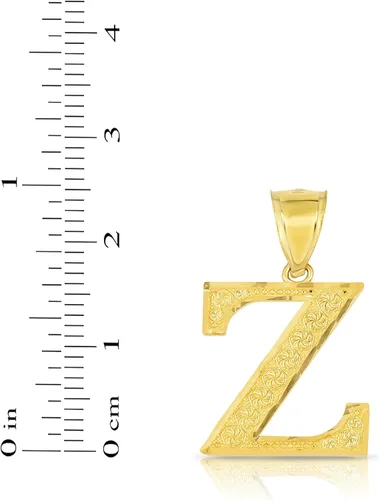 Vista 4 de Floreo 10k Yellow Gold 0.7" Textured Block Letter Initial A-Z Alphabet Pendant with Optional 18" Chain Necklace