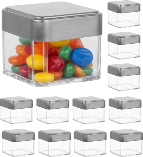 Vista 10 de Hammont Cajas de acrílico con forma de tarro de abrazadera, paquete de 6, 1.72 x 2.4 pulgadas, perfectas para bodas, cumpleaños, regalos de fiesta