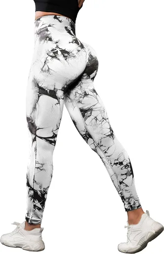 Vista 2 de OVESPORT Paquete de 3 leggings de entrenamiento de cintura alta sin costuras con teñido anudado para mujer, pantalones deportivos para yoga