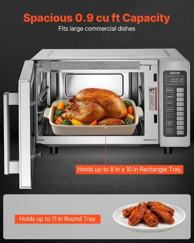 Vista 3 de VEVOR Horno microondas comercial, 0.9 pies cúbicos, 1000W Horno microondas digital de acero inoxidable para encimera con pantalla táctil, 10 ajustes