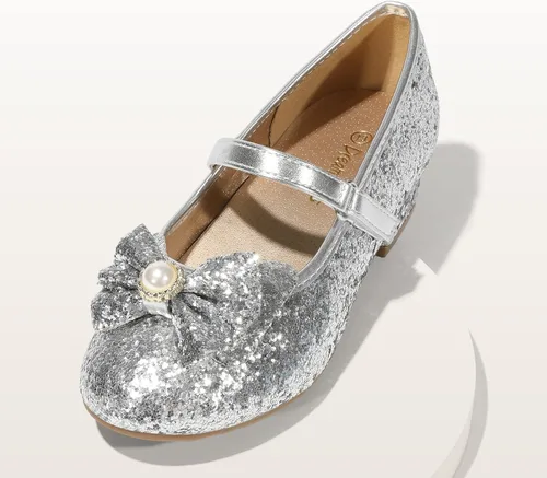 Vista 5 de DREAM PAIRS Zapatos de vestir para niñas, zapatos de princesa para niñas pequeñas, zapatos de tacón bajo Mary Jane con purpurina para fiesta