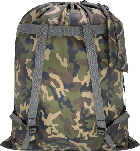 Vista 13 de Paquete de 2 mochilas para lavandería, 27 x 34 pulgadas, bolsa de lavandería resistente con correas para el hombro, cierre de cordón, mochila