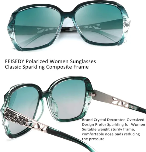 Vista 2 de FEISEDY - gafas de sol polarizadas para mujer, marco compuesto brillante B2289