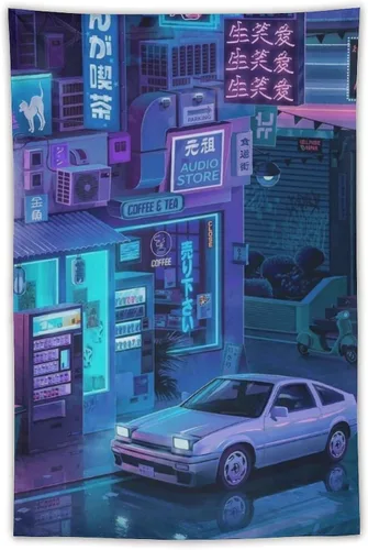 Vista 9 de josnmre Jdm Car Ae86 Tokyo Street Neno - Tapiz de pared para dormitorio, arte estético, decoración del hogar, dormitorio, aula, sala de estar, 30 x