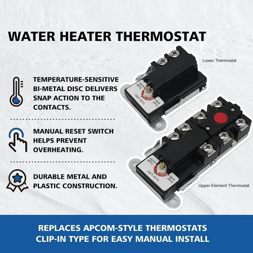 Vista 8 de EWH-03 Kit de ajuste del calentador de agua eléctrico con llave de elementos, incluye termostato de calentador superior e inferior, 2 elementos