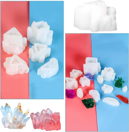 Vista 9 de 11 moldes de resina de racimo de cristal, moldes de silicona de roca de cuarzo, diferentes formas, moldes de resina epoxi, piedras preciosas