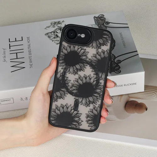 Vista 2 de Compatible con iPhone 16E - Funda magnética mate translúcida negra, cubierta trasera dura con bonito patrón de flores y funda magnética de lujo a