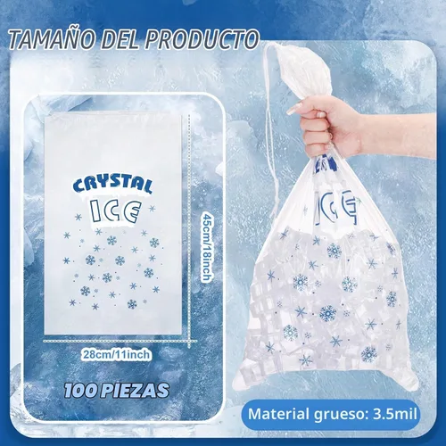 Vista 2 de Honoson 100 bolsas de plástico para almacenamiento de hielo de 8 libras con cierre de cordón de algodón para barbacoas, campamentos, puestos
