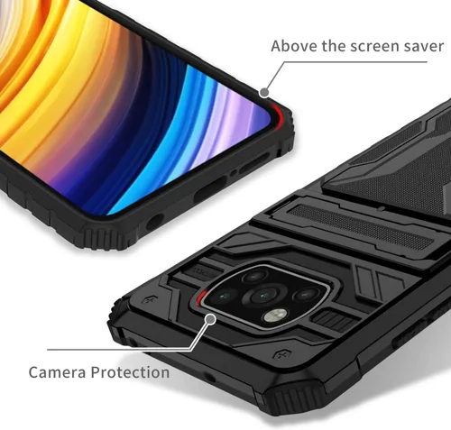 Vista 3 de Funda de teléfono para Xiaomi Poco X3 NFC/Poco X3 Pro/Poco X3 con protector de pantalla, cartera desmontable titular de tarjeta de crédito Soporte