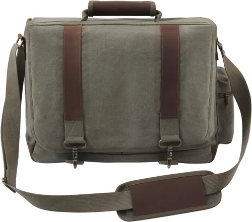 Vista 5 de Rothco Bolso para portátil Pathfinder de lona vintage con detalles de cuero Marrón tierra