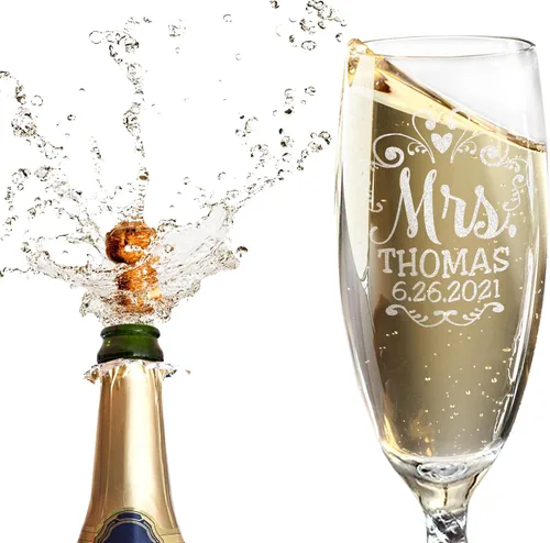 Vista 9 de Mr Mrs - Juego de 2 copas de champán con tallo retorcido para parejas, recién casados, novios, novios, novios, esposos, esposa, aniversario