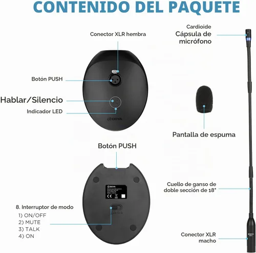 Vista 4 de BOYA Micrófono de condensador para escritorio y podio, micrófono de cuello de cisne bi-fold de 18 pulgadas con botón de silencio e indicador LED