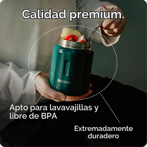 Vista 5 de BOBBER Tarro de alimentos aislado de acero inoxidable de 16 oz con boca extra ancha, cuchara y tazón integrados, mantiene el calor durante 10 horas