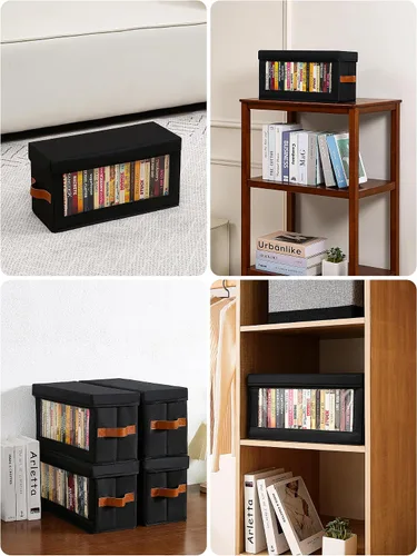 Vista 7 de Paquete de 2 cajas de almacenamiento de DVD con ventana visible, organizador de DVD a prueba de polvo con tapa y asas, capacidad para hasta 52