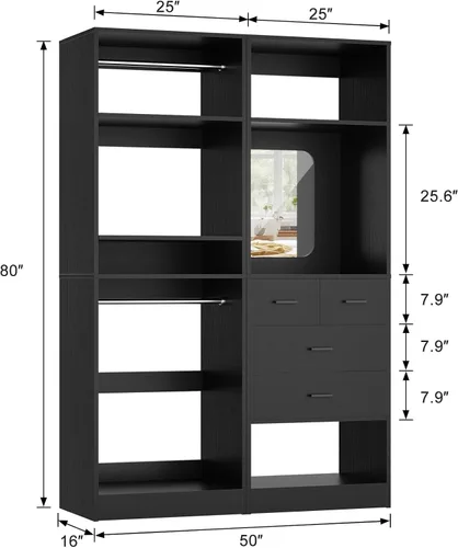 Vista 7 de Unikito Sistema de armario de 50 pulgadas con 4 cajones, organizador de armario de madera de 4.2 pies con varillas para colgar y espejo, armario