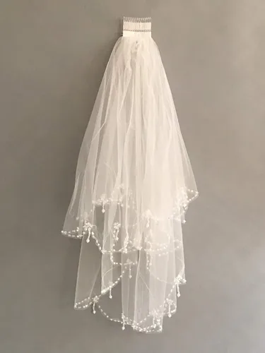Vista 2 de skyfitting Mujer 2niveles con abalorio borde velo de novia con peine, velo de boda