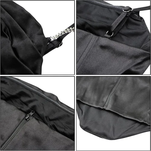 Vista 4 de Camiseta corta sexy de satén de seda para mujer, camiseta sin mangas con tirantes delgados y diamantes de imitación brillantes