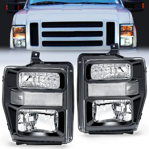Vista 22 de Nilight - Conjunto de faros delanteros compatible con Ford F-150 Expedition 1997 1998 1999 2000 2001 2002 2003, carcasa negra, reflector ámbar