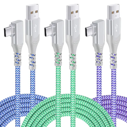 Vista 8 de Pofesun - Cable USB C [3 unidades, 6.6 pies] 3.1A tipo C cargador de carga rápida en ángulo recto, cable de carga USB C trenzado compatible