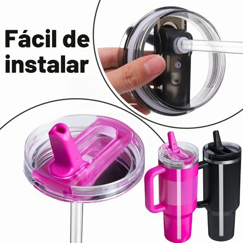 Vista 2 de Paquete de 2 tapas de 30 onzas compatibles con vasos Stanley Quencher Protour, tapa abatible con popote de 30 onzas, tapas de vaso de 30 onzas