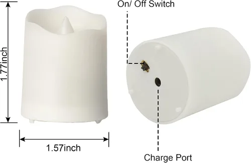 Vista 5 de FPOO Velas de té recargables sin llama con temporizador y control remoto, 12 velas votivas LED parpadeantes con 2 cables de carga USB, vela falsa