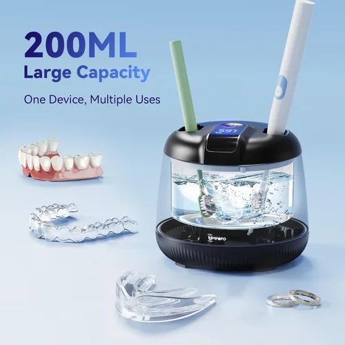 Vista 7 de Máquina limpiadora ultrasónica de retenedores de 48 kHz, cápsula de limpieza dental, limpiador ultrasónico de retenedores para dentaduras