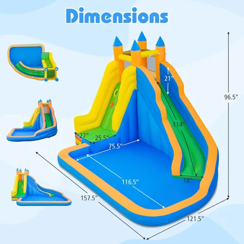 Vista 6 de Costzon - Gorila hinchable para piscina de agua con tobogán largo, pared de escalada, incluye bolsa de transporte Oxford, kit de reparación