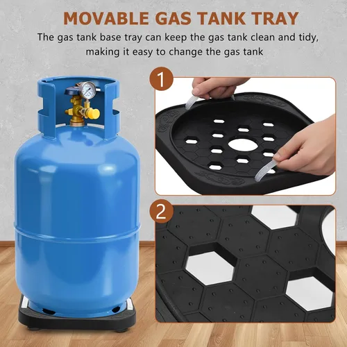 Vista 4 de iplusmile Bandeja de tanque de gas, base de cilindro de propano móvil, bandeja de soporte de tanque de propano con rueda para envío de cilindros