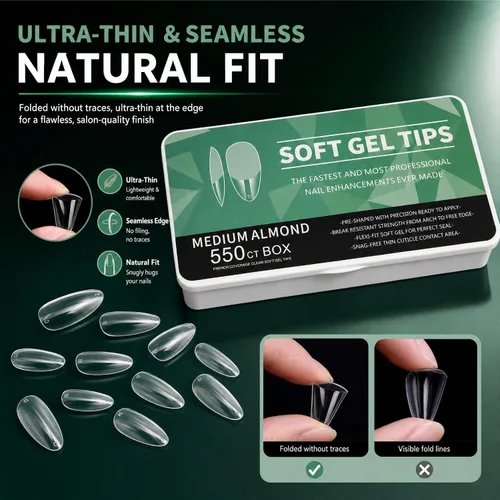 Vista 4 de Juego de 550 puntas de uñas de gel suave de almendra transparente