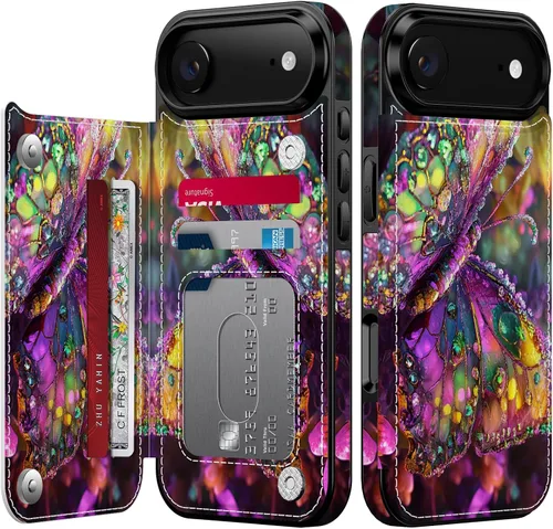 Vista 38 de FUNMIKO Funda tipo cartera para iPhone 13 con tarjetero, bloqueo RFID, protección de grado militar y obras de arte impresas con rayos UV, cierre