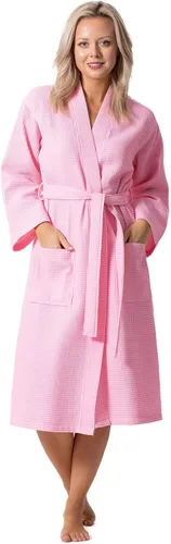 Vista 13 de Turkish Linen Bata tipo kimono ligera de punto gofre, para spa y baño, para mujer, de secado rápido, suaves Negro