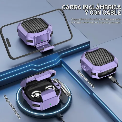 Vista 4 de Galafoki Fundas de fibra de carbono con bloqueo para Samsung Galaxy Buds FE (2023), Galaxy Buds 2 Pro Case 2022, Bud Pro 2021, Bud 2 2021, Bud Live